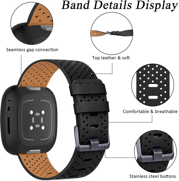 Vancle Leather Bands Compatible with Fitbti Sense/Versa 3 Bands, Classic Genuine Leather Wristband for Fitbit Versa 3/Sense Smart Watch Women Men Small Large Size - Image 5