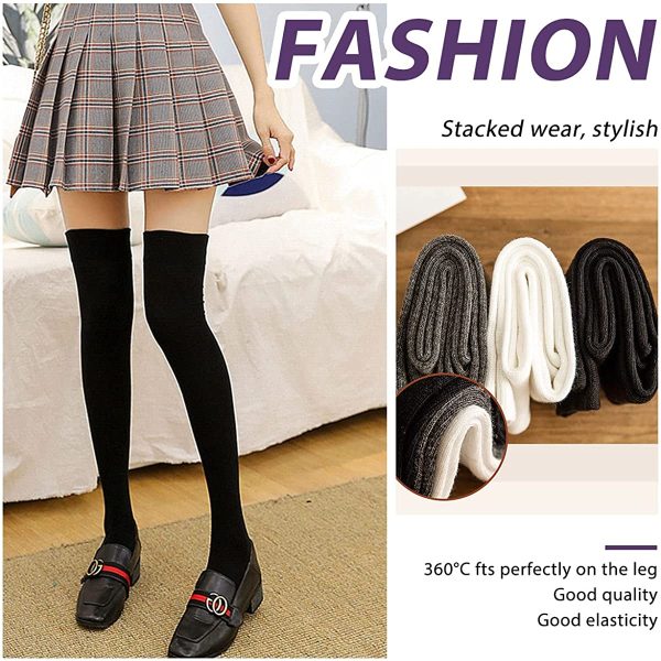 LADES Womens Knee-High Socks - Thigh High Socks Cotton Striped Over The Knee Socks Long Knee High Socks for Women