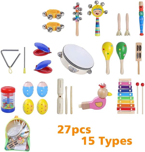 Rabing Baby Musical Instruments, Wooden Musical Toys Set Early Education Toys with Xylophone, Tambourine, Hand Bell Percussion Instruments Toy for 1-5 Years Old Kids Boys Girls with Storage Backpack - Image 4