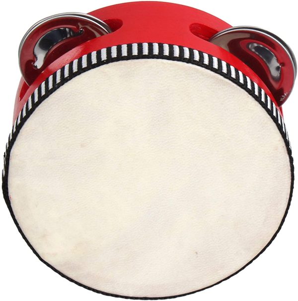 BQLZR 4" Educational Red Musical Tambourine Beat Round Drum Traditional Wooden Natural Skinned Musical Instrument Pack Of One - Image 6