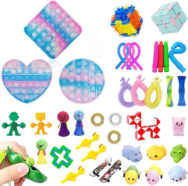 40 Pcs Fidget Toys Pack Contain Pop Fidget Toy to Stress Relief, Fidget Pack Cheap for Kids Adults,Special Fidjetoy Toy Packages for Party, School, Carnival, Fillers(#1)