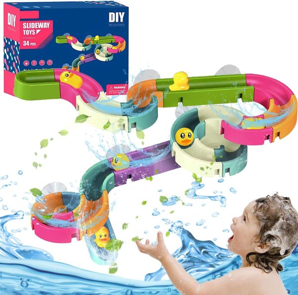 Kids Bath Toys Baby Bathtub Toys for Toddlers Building Tracks for Kids Age 3-8 Waterfall Ball for Infant Boys Girls Water Slide Shower Gift for Children Funny Tub Toys (34 Pcs) - Image 6