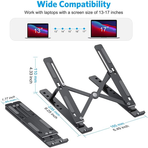 Portable Laptop Stand for Desk -  LA02 Adjustable Foldable Aluminum Laptop Holder Riser, Compatible with MacBook Air, MacBook Pro, HP, Dell, Lenovo and More (Up to 15.6'') (Black)