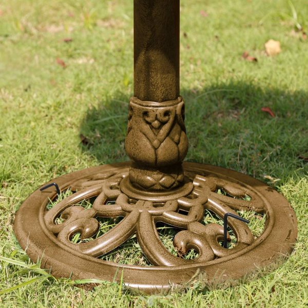 Polyresin Antique Outdoor Golden Garden Bird Bath and Solar Powered Round Pond Fountain Combo Set - Image 6