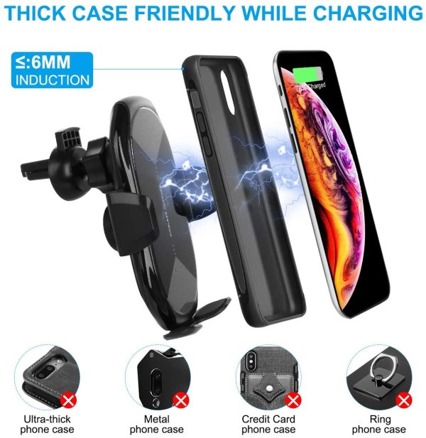 Wireless Car Charger Mount, 10W/7.5W Qi Fast Charging Auto-Clamping Car Mount Air Vent Windshield Dashboard Car Phone Holder Compatible for iPhone 13/12 /11/11 Pro/Xs/MAX/XS/XR/X/8/8+,Samsung S10/S10+/S9/S9+/S8/S8+ - Image 4