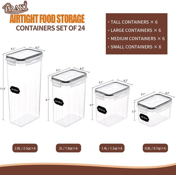 Airtight Food Storage Containers Set with Lids, 24 PCS Clear Kitchen Pantry Organization Canisters,  Kitchen Storage Containers for Cereal Flour & Sugar - Labels & Marker, Black - Image 5