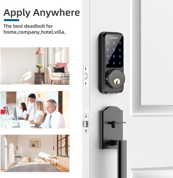 Smart Door Lock,SAFEVANT Keyless Entry Door Lock with Auto Lock,WiFi Door Lock Keypad with Remote Sharing Ekey, Bluetooth Touchscreen Digital Door Lock with Free APP Monitoring for Home Hotel Apartment - Image 6