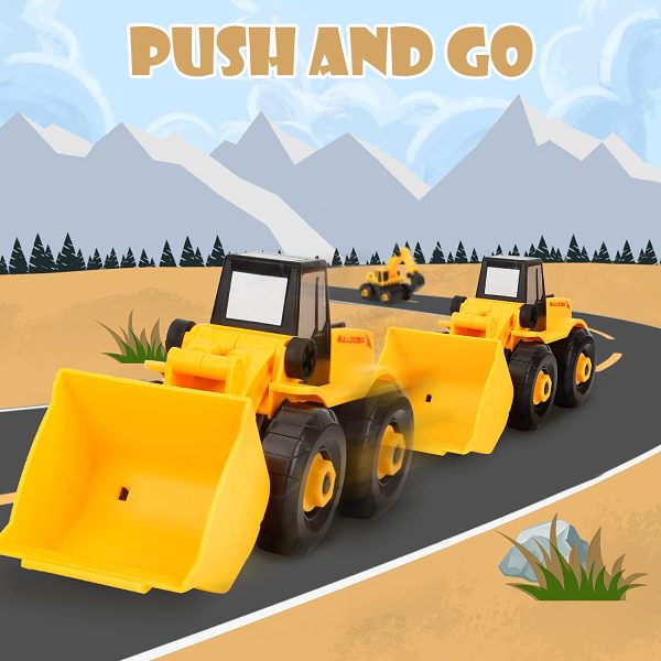 Take Apart Truck Car Toys with Electric Drill - DIY Construction Vehicles Excavator Toy Set with Storage Box Building STEM Toy Gifts for Kids Boys Girls Age 3 4 5