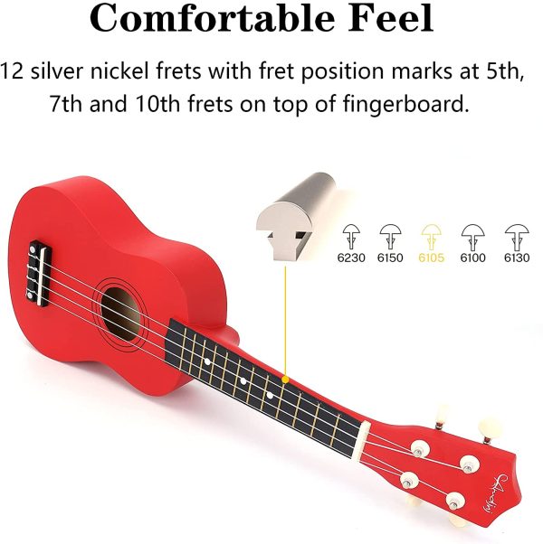 Amdini 21 inch Soprano Ukulele Basswood Acoustic Mini Guitar for Beginner Kid Starter with Case Strap Tuner Picks Strings Primary Tutorial - Image 5