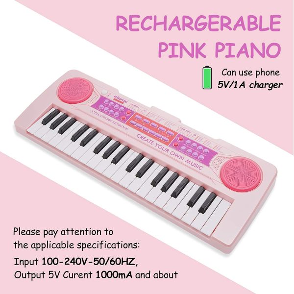 Kids Keyboard 37 Keys Kids Piano Keyboard Girls Multi-Function Piano Pink Organ Educational Light up Keyboard with Microphone for Kids Girls Toddlers Toys 16.5Inch - Image 4