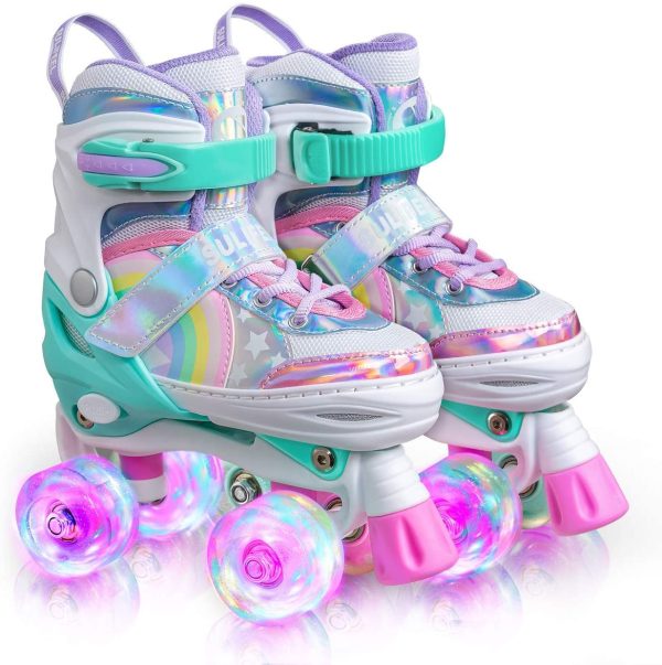 Sulifeel Rainbow Unicorn 4 Size Adjustable Light up Roller Skates for Girls Boys and Kids - Image 3