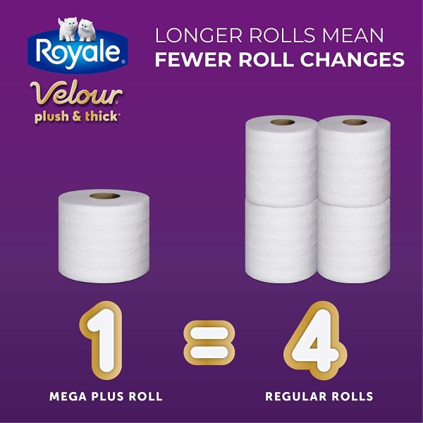 Royale Velour, Plush & Thick Toilet Paper, 12 Mega Equal 48 Rolls, 284 Bath tissues per roll - Image 8