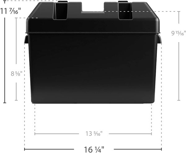 Large Battery Box with Straps and Hardware - Group 27, 30, 31 |Safely Stores RV, Automotive, and Marine Batteries |Durable Anti-Corrosion Material | Measures 7 ¼" x 13 ¾" x 8-5/8" - (55372) - Image 7