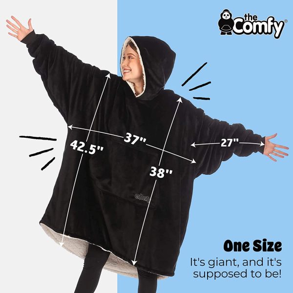 Original | Oversized Microfiber & Sherpa Wearable Blanket, Seen On Shark Tank, One Size Fits All Black - Image 2