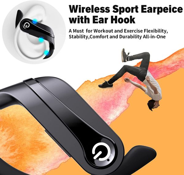 Wireless Earbuds, Bluetooth Headphones for Sport True Wireless Bluetooth 5.1,In-Ear Headsets with Built-in Microphone Bluetooth Waterproof Headphones with Ear Hook and Strong Bass for workout, Gym, Running Compatible with iPhone Android (Black) - Image 3