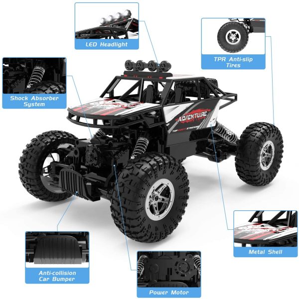 DEERC DE45 RC Car, Remote Control Car 1:14 Off Road Monster Truck,Metal Shell 4WD Dual Motors LED Headlight Rock Crawler,2.4Ghz All Terrain Hobby Truck with 2 Batteries for 90 Min Play,Boy Adult Gifts - Image 7