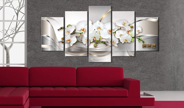 5 Panel Butterfly Orchid Flowers Canvas Print Wall Art Painting Decor for Home Decoration Picture for Bedroom Framed Ready to Hang White  Artwork (Small W40??x H20?? WF02) - Image 4