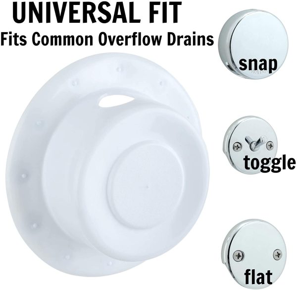 SlipX Solutions Bottomless Bath Overflow Drain Cover (White, 4 inch Diameter)