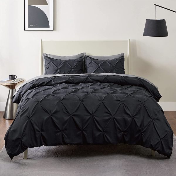 Pintuck King Duvet Cover Black - Soft Pinch Pleated Duvet Cover Set for All Season, 3 Pieces Bedding Set, 8 Corner Ties, 90x104 Inch - Image 4