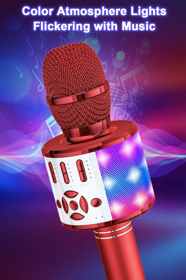 BONAOK Karaoke Microphone Bluetooth Wireless with Colorful LED Lights, Rechargeable Handheld Karaoke Mic & Speaker for All Smartphones, Girls Boys Kids Adults Gifts for Party Birthday (868 Red) - Image 7