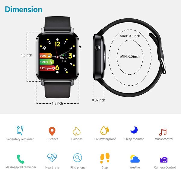 Smart Watch, Smartwatch for Men Women, 1.4" DIY Full Touch Screen, Fitness Tracker with Calorie Step Counter Blood Oxygen Monitoring, Heart Rate, Sleep Monitor, Stopwatch, IP68 Waterproof iOS Android Smart Watch - Image 2