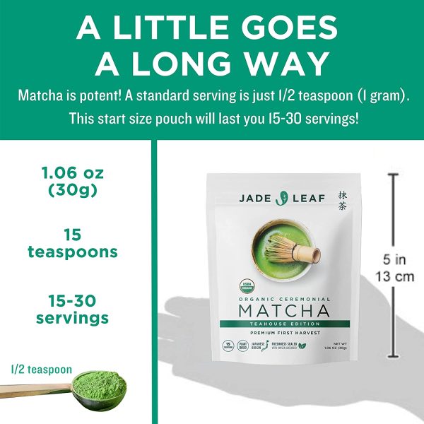 Jade Leaf Organic Ceremonial Grade Matcha Green Tea Powder - Authentic  Origin - Teahouse Edition Premium First Harvest (30 Gram) - Image 2