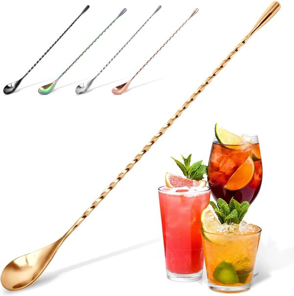 Zulay Premium 12 Inch Stainless Steel Cocktail Spoon - Long Attractive Spiral Design for Layering Drinks - Bar Spoon & Cocktail Mixing Spoon for Cocktail Shakers, Tall Cups & Pitchers (Gold) - Image 5