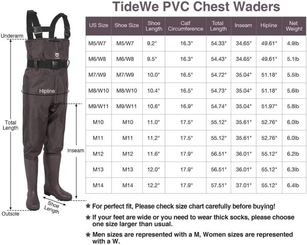 TideWe PVC Chest Wader Fishing Hunting Waders with Boot Hanger(Green and Brown) - Image 2