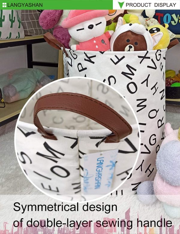 LANGYASHAN Laundry Basket Canvas Fabric Collapsible Organizer Basket for Storage Bin Toy Bins Gift Baskets Bedroom Clothes Children Nursery Hamper (Panda) - Image 5