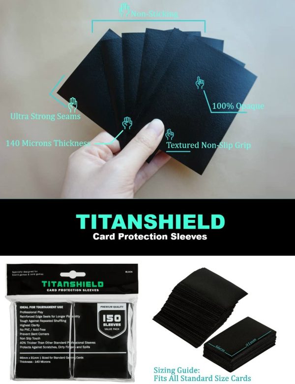 TitanShield (150 Sleeves/Black Standard Size Board Game Trading Card Sleeves Deck Protector for Baseball, Dropmix - Image 2