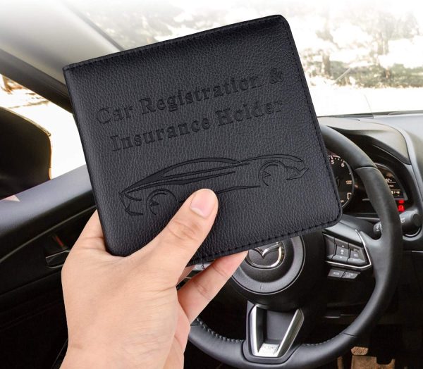 Car Registration and Insurance Holder, Vehicle Glove Box Car Organizer Men Women Wallet Accessories Case for Cards, Essential Document, Driver License by , Black