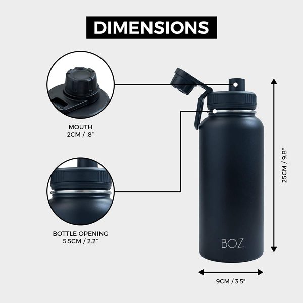 Stainless Steel Water Bottle XL - Gun Powder Black (1 L / 34oz) Wide Mouth, BPA Free, Vacuum Double Wall Insulated - Image 7