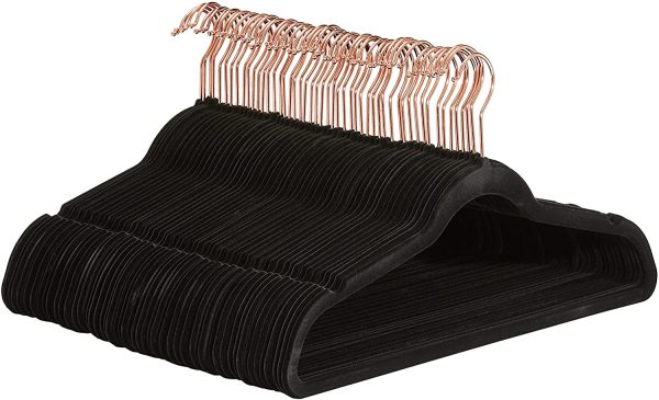 Amazon Basics Slim, Velvet, Non-Slip Suit Clothes Hangers, Black/Rose Gold - Pack of 50 - Image 6