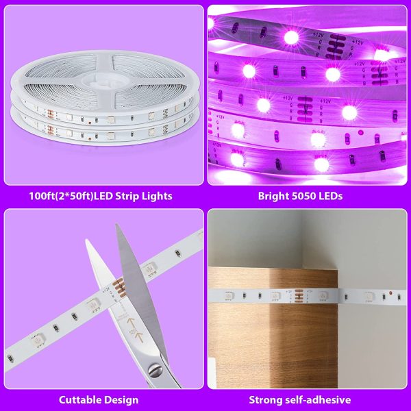 100FT LED Strip Lights, NUTSSA Ultra Long Music Sync Color Changing LED Light Strips, Smart App and Remote Control with 3 Button Controller, RGB LED Lights Strip for Bedroom, Ceiling, Home Decoration - Image 7