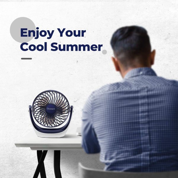 USB Desk Fan Table Fan with Strong Airflow & Quiet Operation, Portable Cooling Fan 3 Speed Adjustable 360??Rotatable Head for Home Office Bedroom Table and Desktop (Diamond Blue)