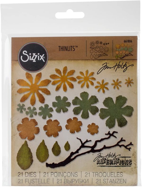 Sizzix Thinlits Die Set 661806 Tattered Florals by Tim Holtz, 21 Pack, Red - Image 5