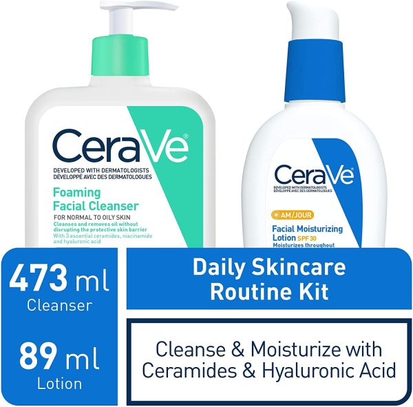 CeraVe Daily Face Cleanser and Facial Moisturizer Bundle, Foaming Facial Cleanser for Oily Skin and Face Moisturizer Lotion AM SPF 30 with Hyaluronic Acid, Fragrance Free. - Image 5