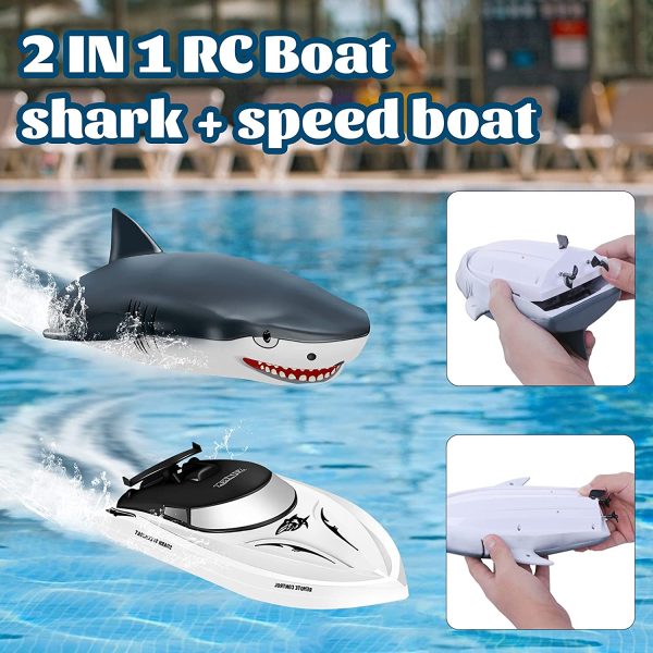 Remote Control Shark Toys for 8-12 Year Old Boys High Simulation Shark RC Boats Pool Toys for Teens 2.4G Hz Remote Control Boat for Swimming Pool Bathroom (with 2 x Rechargeable Battery) - Image 2