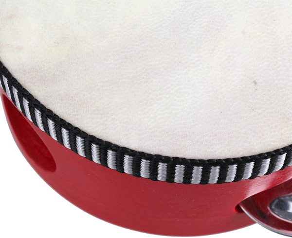 BQLZR 4" Educational Red Musical Tambourine Beat Round Drum Traditional Wooden Natural Skinned Musical Instrument Pack Of One - Image 4