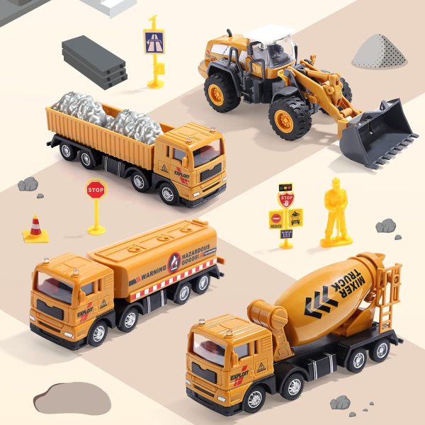 CUTE STONE Construction Toys Vehicles Playset with Playmat, Kids Engineering Truck Toy Set with Crane, Excavator, Tractor with 3 Interchangeable Parts, Cement, Truck, Educational Gift Toy for Toddlers Boys - Image 5