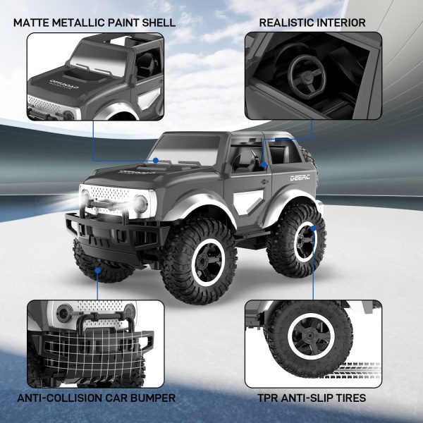 DEERC DE49 RC Cars Remote Control Car, 2.4Ghz 1:18 Scale All-Terrain SUV Monster Trucks with LED Head Lights&Back Tire, 80 Min Play Auto DEMO Mode Matte Off-Road Crawler Toy Gifts for Boys Girls &Kids - Image 4