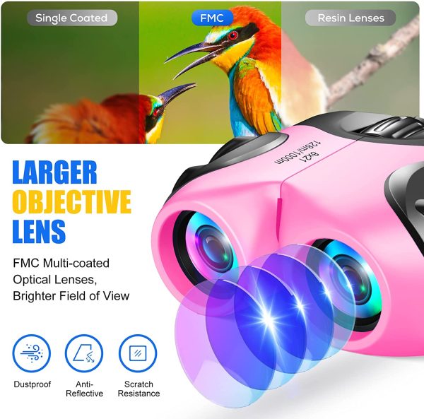 Toys for 3-10 Year Old Girls, jinsir Kids Binoculars Girls Gift Age 3-10 Mini Binoculars Outside Toys Age 3-10 Toy Binoculars for Kids Adventure Toys Learning Toys for 3-10 Year Old Girls Pink - Image 4