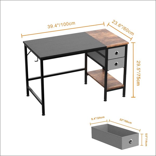 40 inch Office Desk with Two Non Woven Drawers, Computer Writing Desk Work Table for Bedroom, Home, Office, Kid Student Study Desk for Dorm Room - Image 2