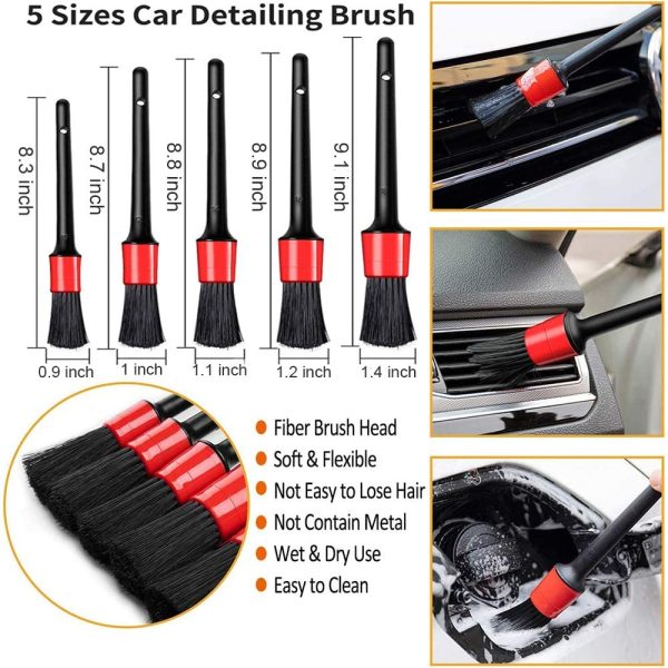 15 Pcs Car Detailing Brush Kit,  Car Cleaner Brush Auto Detail Brush Set with Cleaning Mitts, Microfiber Towels and Wax Sponge for Cleaning Wheels, Interior, Exterior, Leather, Air Vents, Motorcycle - Image 2