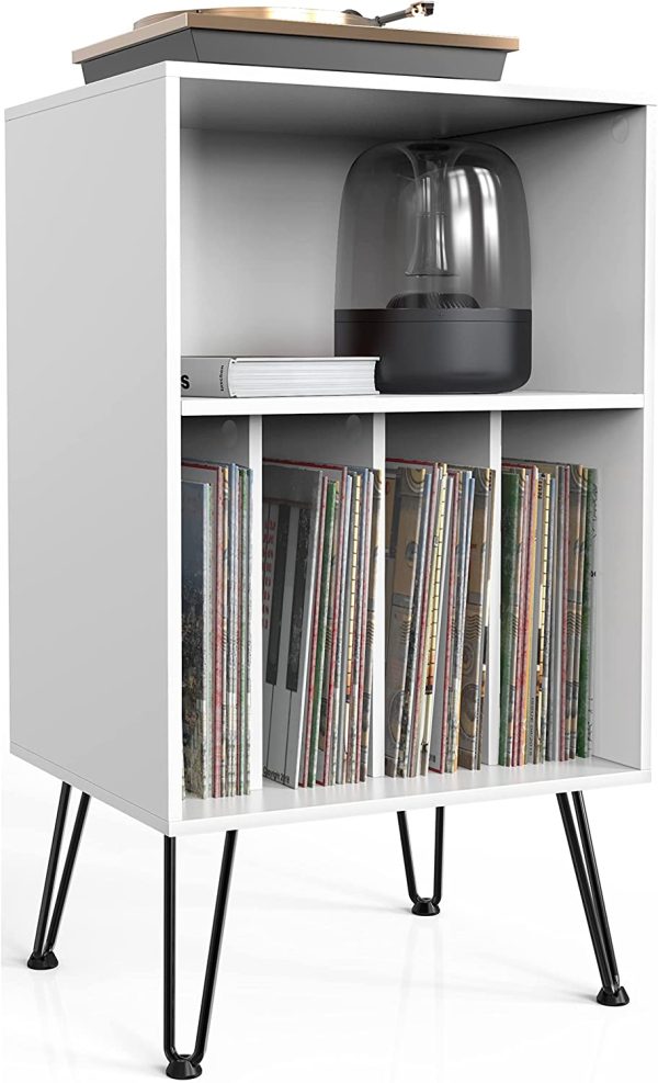 Record Player Stand, Turntable Stand with Record Storage, Vinyl Record Storage Cabinet with Metal Legs, Record Player Table Holds Up to 150 Albums for Living Room, Bedroom, Office, etc (White)