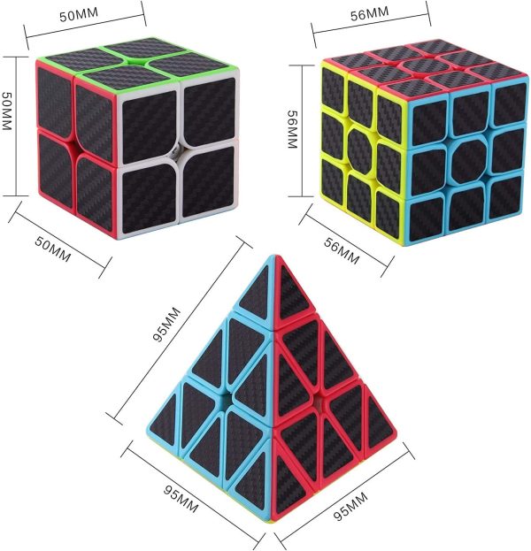 Speed Cubes, ROXENDA Speed Cube Set of 2x2 x Pyramid Carbon Fiber Magic Cube - Image 3