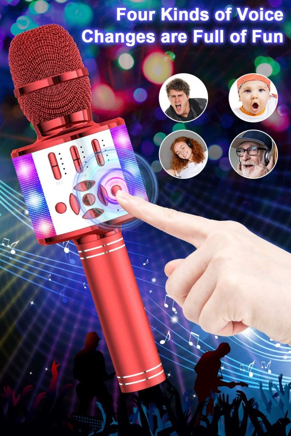 BONAOK Karaoke Microphone Bluetooth Wireless with Colorful LED Lights, Rechargeable Handheld Karaoke Mic & Speaker for All Smartphones, Girls Boys Kids Adults Gifts for Party Birthday (868 Red) - Image 5