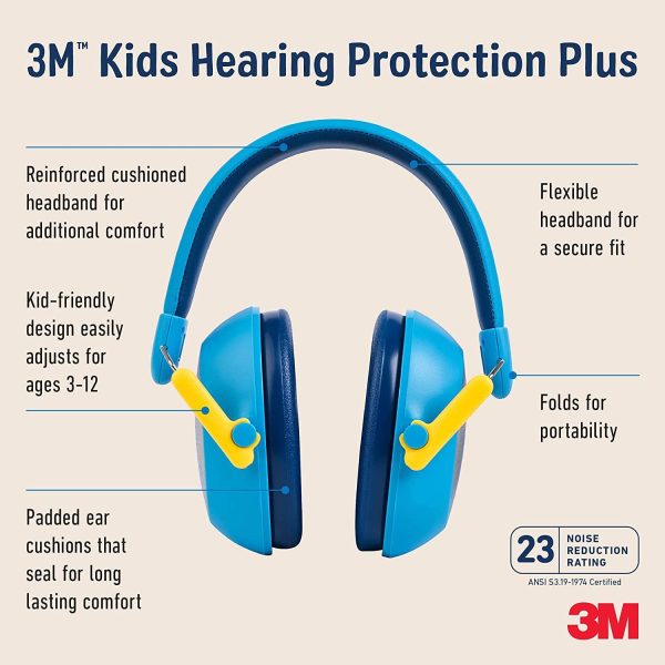 Kids Hearing Protection Plus, Hearing Protection for Children with Adjustable Headband, Blue, 23dB Noise Reduction Rating, Studying, Quiet, Concerts, Events, Fireworks, for Indoor and Outdoor Use - Image 2