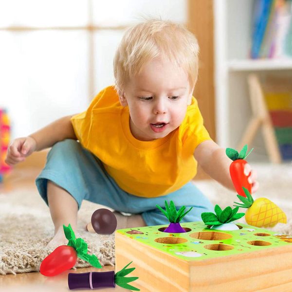 CENOVE Educational Wooden Toys for Toddlers, Carrots Harvest Shape Size Sorting Game, Developmental Montessori Toys for 1 2 3 Year Old Boys and Girls Preschool Learning Fine Motor Skill - Image 3