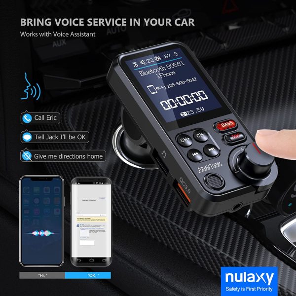 Car Bluetooth Transmitter, Strong Microphone Bluetooth Car Radio Adapter with 1.8" Color Screen for Hands Free Calls, Supports QC3.0 Charging, Treble and Bass Sound Music Player- KM30 - Image 3